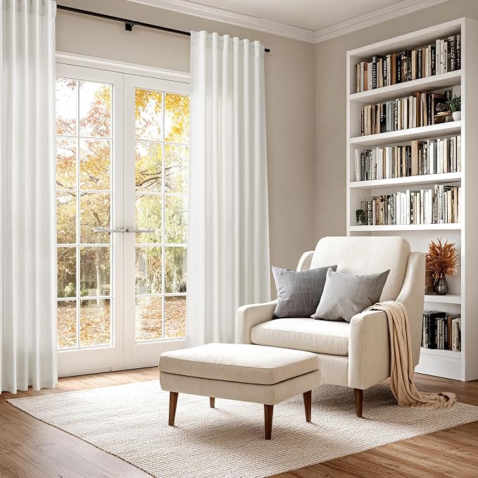 Cream Linen Curtains 96 Inches Long 2 Panels Set Back Tab Rod Pocket Semi Sheer Light Filtering Window Curtain Drapes Neutral Boho Aesthetic Long Curtains for Living Room Bedroom Decor 42x96