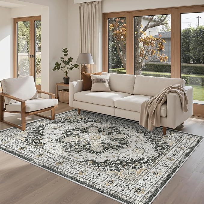 Madane Area Rug 3x5, Washable Vintage Entry Rugs for Bedroom, Black | Vintage Entryway Bedroom Non Slip Door Mat Indoor Entrance, Kitchen Runner Living Room Laundry Playroom Soft Floor Carpets