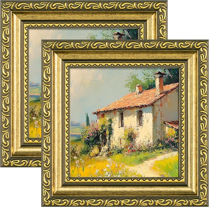 eletecpro 4x4 Vintage Picture Frame, Glass Cover, Gold, 2-Pack