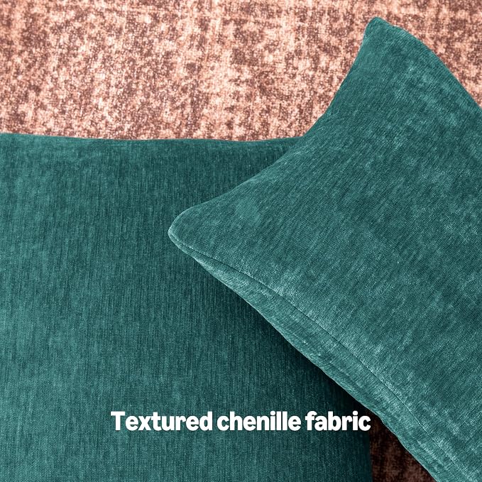 Amazon Basics Chenille Throw Pillow Covers, Home Decor Cushion Cover for Bedroom Living Room Couch Bed, 20" W × 20" L, Deep Teal