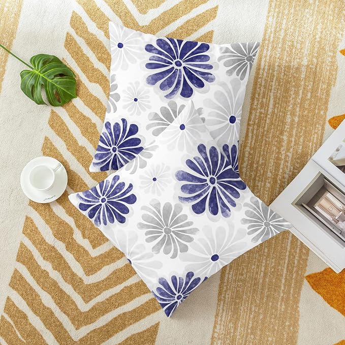 CaliTime Decorative Couch Throw Pillow Covers, 16 X 16 Inches, Navy Blue