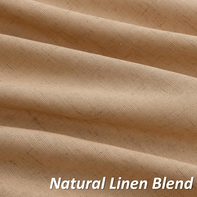 Camel Brown Linen Curtains 108 Inches Long 2 Panel Set Rod Pocket Semi Sheer Dining Room Cozy Bedroom Decor Cotton Look Country Rustic Farmhouse Boho Curtains 52x108