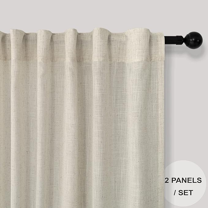 Beige Curtains 72 Inch Length for Living Room 2 Panels Set Back Tab Rod Pocket Light Reducing Semi Sheer Flax Linen Curtains for Bedroom Sack Tweed Crude Country Farmhouse Decor 52x72 Inches Long