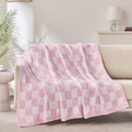 Checkered Throw Blanket for Couch, Soft Cozy Warm Knitted Blankets | Lightweight Fuzzy Travel Warm Decor for Women, Mom, Girls, Sofa, Chair, 60x80in, Pink