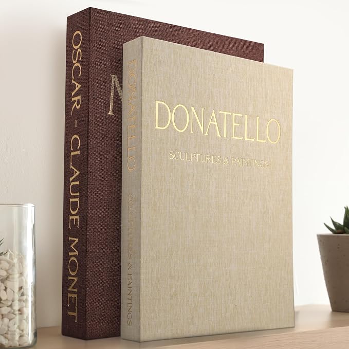 Decorative Books for Home Decor - Set of 2 Faux Books for Decoration with Secure Magnet Closure for Photo Storage and as a Keepsake Box, Coffee Table or Bookshelf Decor (Brown - Beige)