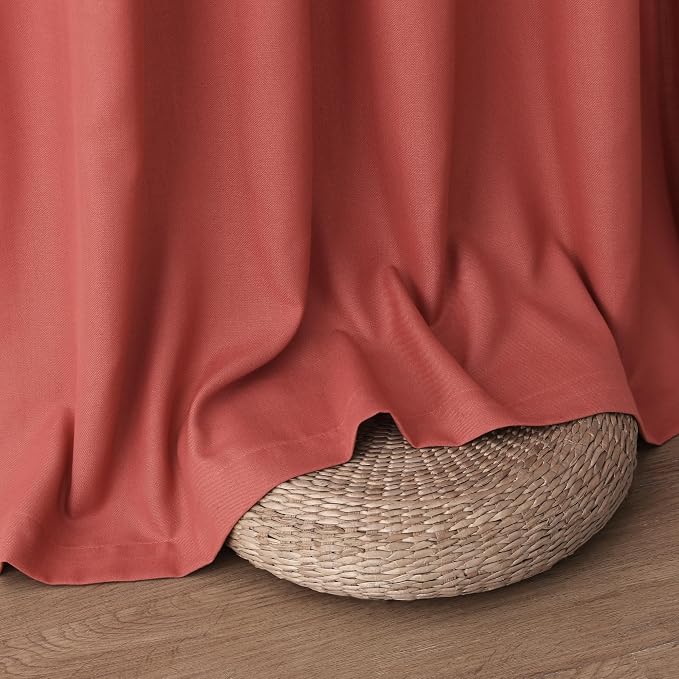 Red Linen Curtains 108 Inch Length for Living Room Bedroom 2 Panels Set Rod Pocket Light Filtering Semi Sheer Window Curtains 52 Inch Width Boho Farmhouse Linen Drapes, W52xL108