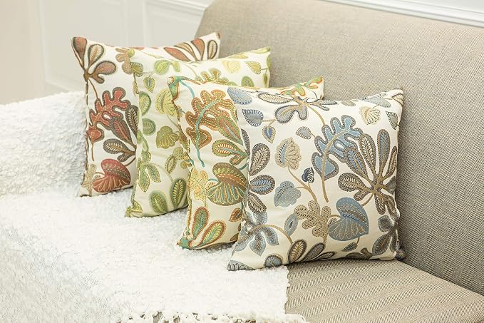 Mika Home Set of 2 Jacquard Tropical Leaf Pattern Throw Pillow Covers Decorative Pillowcase 22X22 Inches,Coral Cream