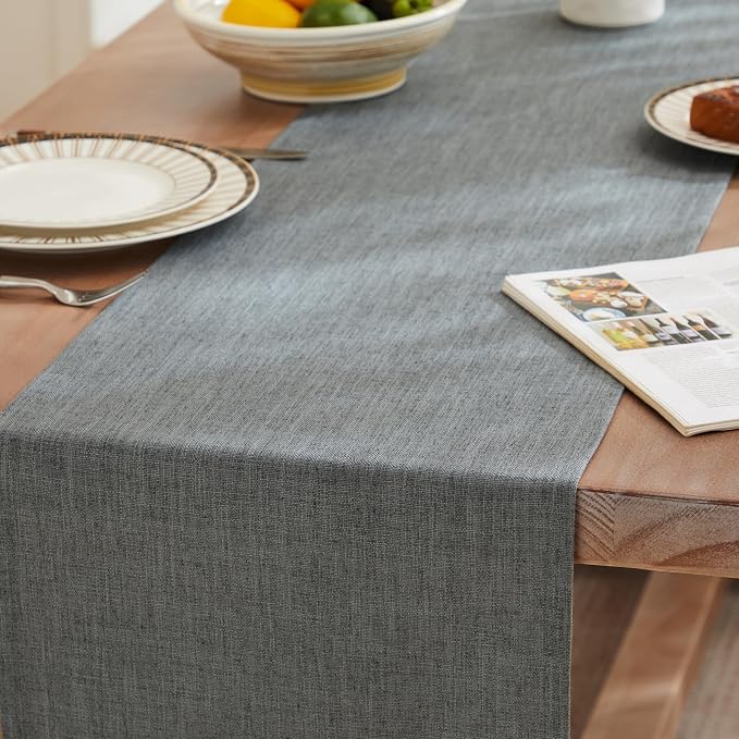 ZeeMart Rustic Cotton Linen Table Runner, 13x60 Inches Dark Grey | Farmhouse Style Linen Table Runners 60 Inches Long, Washable Kitchen Dining Table Decoration for Home Party Decor