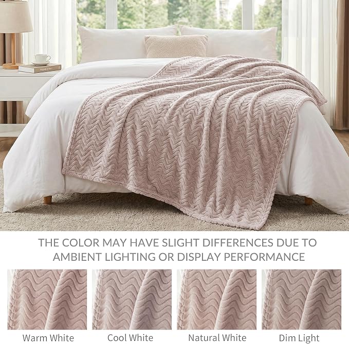 Exclusivo Mezcla Soft Fleece Blanket Twin Size for Bed, Sofa, Camel | 90"x66" Breathable Lightweight Flannel Blanket for Summer, Plush Cozy Jacquard Wave for Home Decor