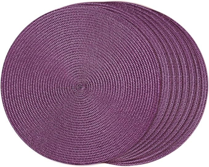 FunWheat Round Braided Placemats Set of 8 Table Mats for Dining Tables Woven Washable Non-Slip Place mats 15 inch(Purple,8pcs)