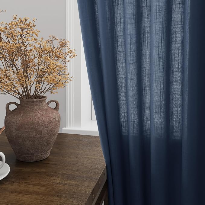 Denim Blue Linen Curtains 72 Inch Length for Living Room Sheer Lightweight Door Drapes 2 Panels Set for Kids Bedroom Light Filtering Back Tab Rod Pocket Curtain for Kitchen Protect Privacy 52x72