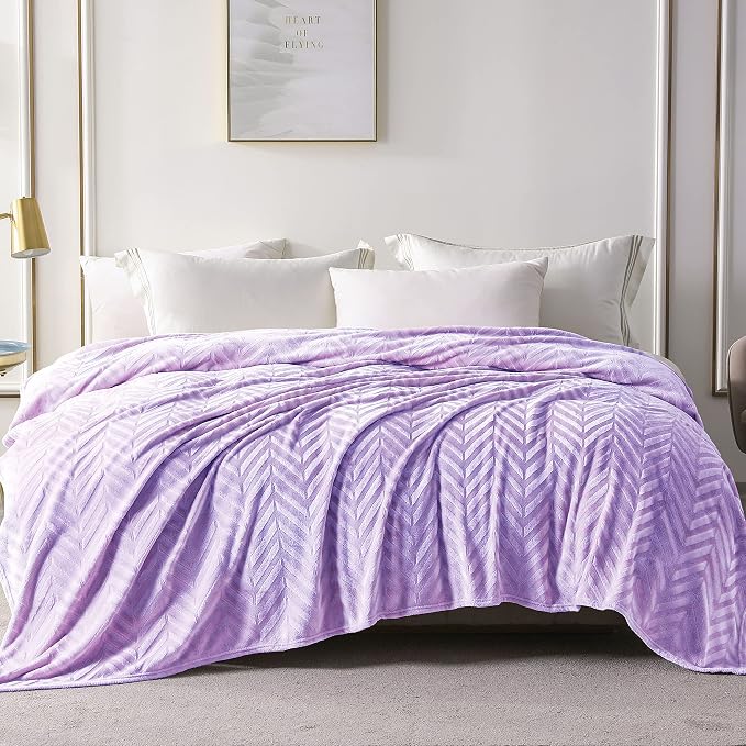 Whale Flotilla Flannel Fleece Bed Blanket Twin Size, Lilac | Lightweight Breathable Soft Bedspread, Plush Fluffy Coverlet Chevron Design Decorative Blanket for All Season, 60x80 Inch
