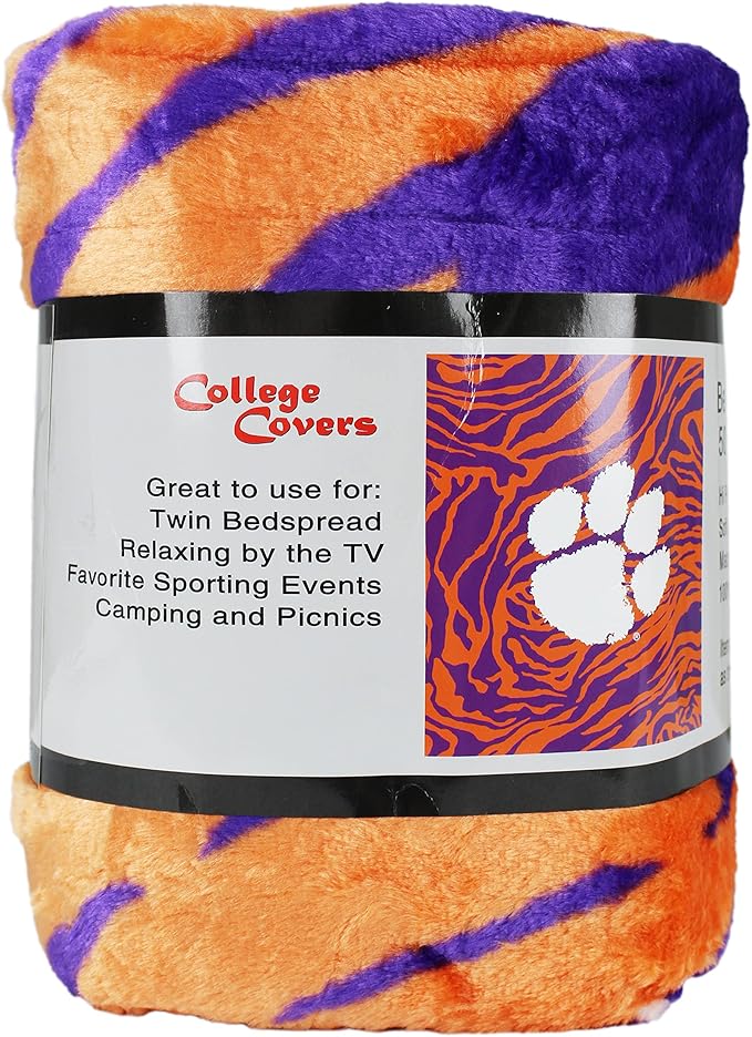 College Covers Clemson Tigers Raschel Throw Blanket, 60 in by 50 in