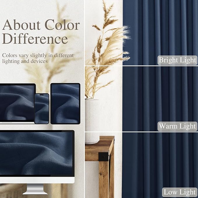 Denim Blue Linen Curtains 96 Inches Long 2 Panels Set for Living Room Rod Pocket Back Tab Semi Sheer Light Filtering Protect Privacy Denim Blue Curtain for Bedroom Floor Length 52x96