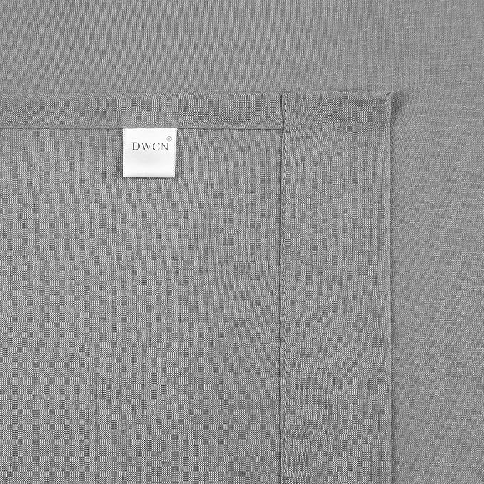 DWCN Sheer Curtains, Grommet Top Grey Faux Linen Look Voile Semi Transparent Solid Window Sheer Curtains Drapes for Bedroom Living Room, Set of 2 Panels 52 x 36 Inch Long, Grey