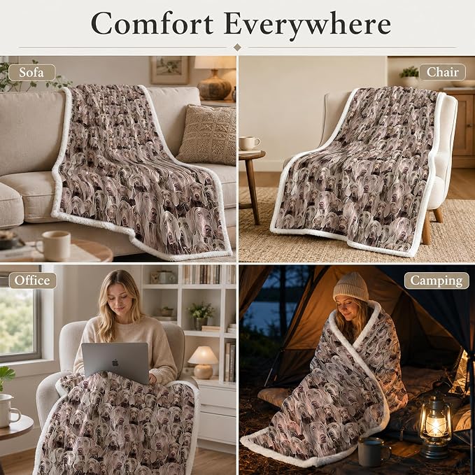 BlessLiving Weimaraner Brown Throw Blanket with Dense Dog Patterns Sherpa Fleece Blanket Couch Bed, Soft Cozy Warm Pet Blankets for Puppy Lovers Cute Animal Print Gift 60x80 Inches