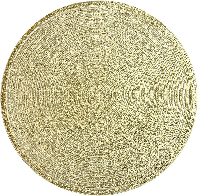 SHACOS Glitter Gold Round Braided Placemats Set of 8 Sparkle Washable 15 inch Round Table Mats Woven Place Mats for Christmas Party Dining Table (Gold, 8)