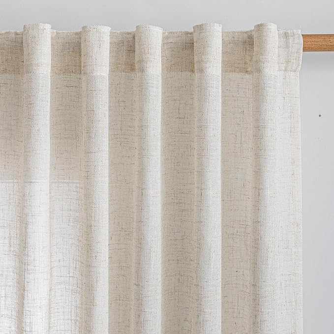 MYSKY HOME Boho Curtains 72 Inch Length, Linen Blend Drapes for Window Decoration French Door Curtain Panels Privacy Shade Burlap Farmhouse Rustic Style for Doorways, 50" x 72", Linen, 2 Panels