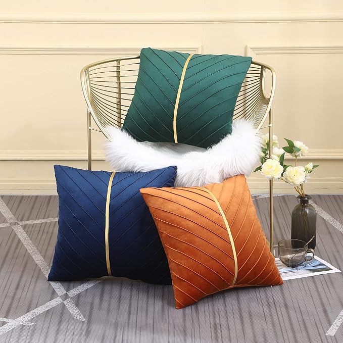 Velvet Throw Pillow Covers 26x26 Pack of 2 Gold Decor Dark Green