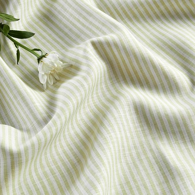 Solino Home 100% Pure Linen Table Runner, 14 x 48 in, Sage and White Stripe | Narrow Stripe, styles dining tables for meals and celebrations, European flax fibres, soft to the touch, OEKO-TEX Certified