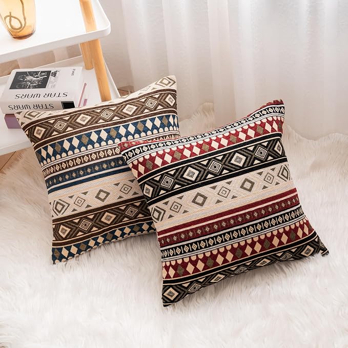 Couch Decorative Farmhouse Boho Throw Pillow Covers 18X18 Inch Set of 4 Vintage Hippie Pillow Cases Colorful Textured Pillows for Sofa Living Room Bedroom Summer Outdoor Patio Porch