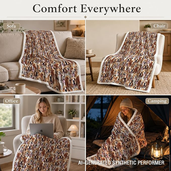 BlessLiving Throw Blanket, Brown Dog Animal Gift, 60x80 Inches | sherpa fleece fabric, Beagle Dense Pet Blankets Puppy Lovers print, for couch or sofa, pet lovers, easy machine care