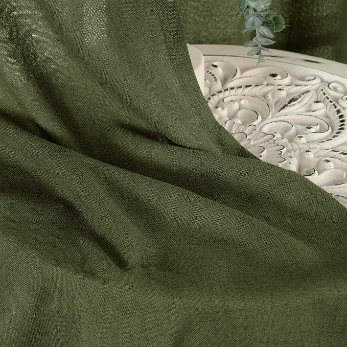 YoungsTex Olive Green Linen Kitchen Curtains 36 Inch Length, Semi Sheer Textured Small Drapes Rod Pocket Back Tab for Cafe Bathroom Short Window, 2 Panels, 42 X 36 Inch
