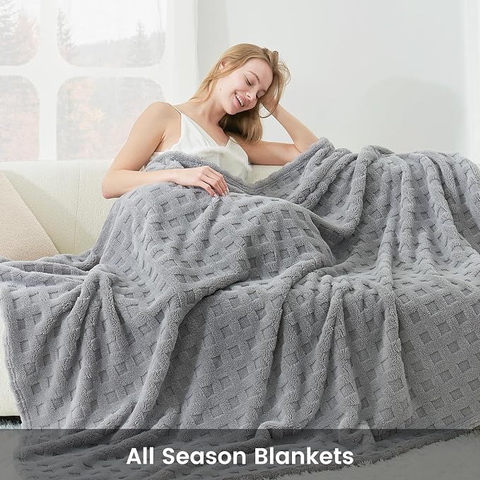 Cozy Bliss Ultrasoft Waffle Throw Blanket, Fluffy Cute Plush Blanket for Couch, Bed, Modern Home Accent, Portable for Picnic or Outdoor, Grey, 50"x60"