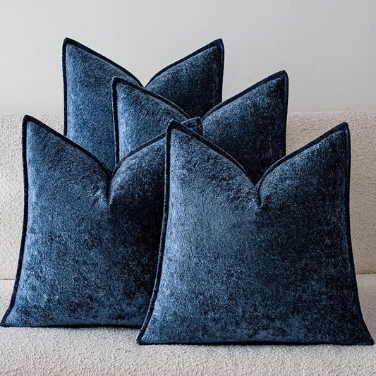 a moment Throw Pillow Covers 20X20 Inch 4 Packs,Soft Velvet Decorative Pillow Cases with 3D Ice Flower,Texture Modern Accent Cushion Covers for Sofa Couch Home Decor Navy Blue