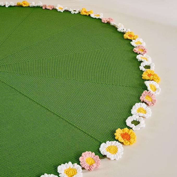 Longhui bedding Field of Daisies Hand Crochet Throw Blanket - 40 Inch Lightweight Floral Afghan, The Perfect Cute & Romantic Gift for Women, Girlfriend, Mom | Mother’s Day, Valentine‘s & Birthday