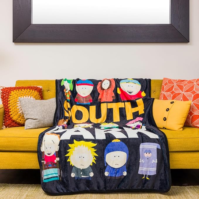 Silver Buffalo South Park Group, Fleece Throw Blanket, 45x60in | Kenny, Kyle, Stan, Eric Cartman, Tolkien, Jimmy, Butters, Wendy, Timmy, Tweek Tweak, Craig, Towelie, Soft and Cozy, 180 GSM