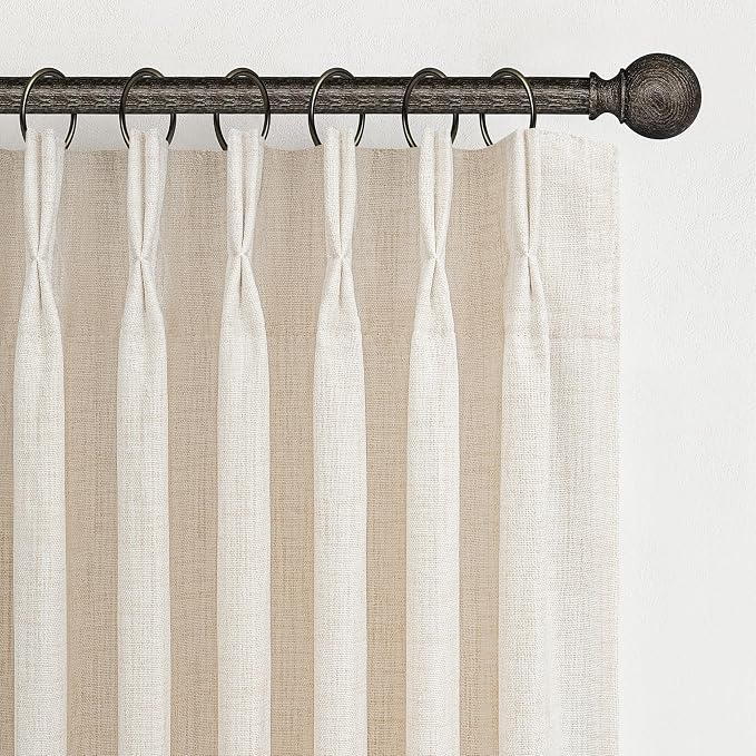 Birch 60 Inch Wide Light Filtering Room Divider Curtains 92 Inches Long 2 Panels Set, Memory Trained Pinch Pleated Privacy Curtain Natural Linen Blend Semi Sheer Country Windows Drapes 90-92 Length