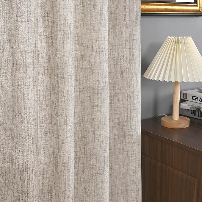 YoungsTex Natural Linen Curtains for Short Window 52X54 Inch Long 2 Panels | Textured Semi Sheer Drapes with Bronze Grommet Privacy Light Filtering for Bathroom Bedroom