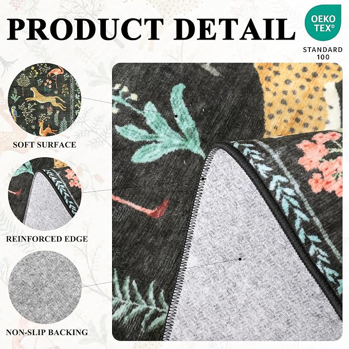 DUKINO 9x12 Area Rug for Living Room, Washable Animal Rug Non Slip, Black | Low Pile, Non-Shedding, Soft Indoor Large Carpet for Bedroom, Dining Room, Kids PlayRoom,Nursery, Farmhourse, Pet Friendly