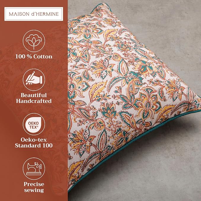 Maison d' Hermine Throw Pillow Covers 100% Cotton (20" x 20" - Pack of 1)