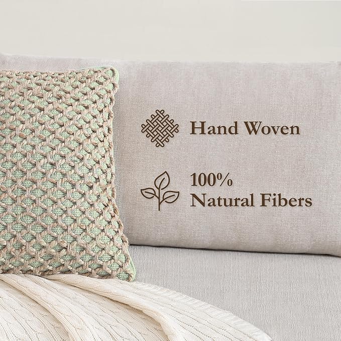 Boho Living Jada 2 Pc Decorative Throw Pillow Covers, Pillow Insert not Included, Premium Woven Design, Living Room Décor, (2) 20" x 20", Sage Green