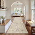 Madane Hallway Runner Rug 2'6''x12' Kitchen Runners Vintage, Beige/Blue | Non-Slip Washable Rugs 12ft for Laundry Room, Entryway and Bedroom, Soft Low Pile Stain-Resistant Wide 2.5x12 Ft Floor Carpet
