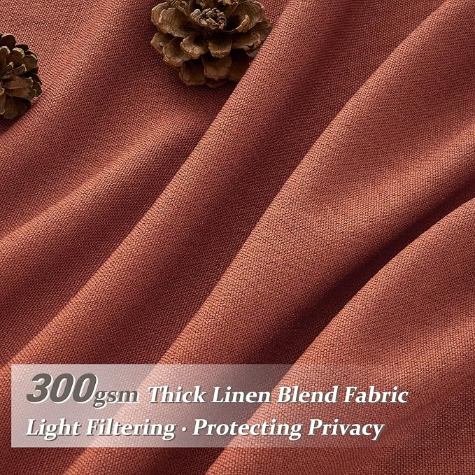 Burnt Orange Flax Linen Sheer Curtains 84 Inches Long for Living Room, Country Cottage Core Pinch Pleated Light Filtering Semi Through Drapes 84 Inch Length 2 Panels for Dining Room Fall Window Burg