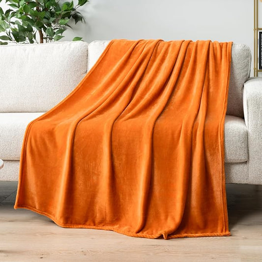 PAVILIA Orange Fleece Throw Blanket for Couch Twin Size, Peach Coral Super Soft Fall Flannel Throw for Sofa, Luxury Plush Microfiber Blanket Twin Bed, Home Decorative Velvet Gift Blanket, 60x80