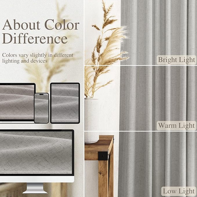 Light Gray Linen Curtains for Living Room 84 Inches Long 2 Panels Set Rod Pocket Back Tab Simple Modern Light Filtering Boho Coastal Room Decor Grey Sheer Curtain for Bedroom 52x84