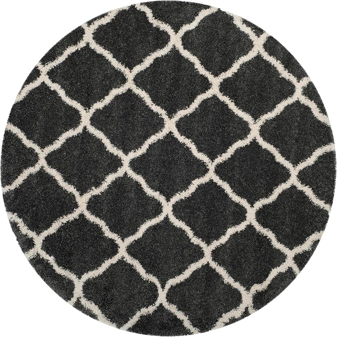 SAFAVIEH Hudson Shag Collection 7' Round Dark Grey/Ivory SGH283G Moroccan Trellis Non-Shedding Living Room Bedroom Dining Room Entryway Plush 2-inch Thick Area Rug