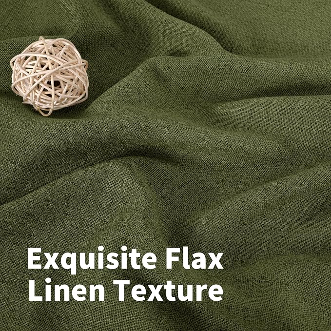 YoungsTex Olive Linen Curtains 90 Inch Length 2 Panels for Living Room | Dark Green Semi Sheer Drapes with Bronze Grommet Extre Long Window Treatments for Bedroom Dining, 52 X 90 Inch