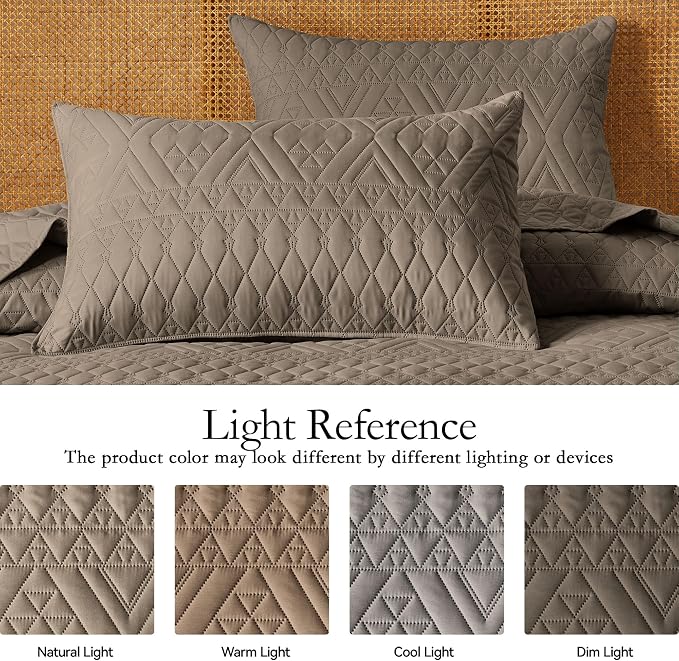 akkialla Full/Queen Size Quilt Bedding Set,Mocha Brown Lightweight Microfiber Soft Bedspread,Modern Style Geoetric Pattern Coverlet Set for All Seasons,3 Piece(1 Quilt,2 Pillow Shams)