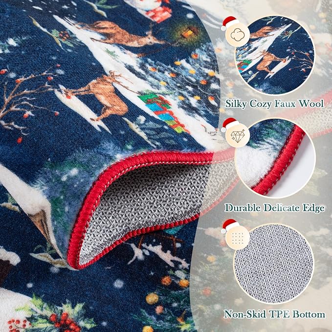 Wonnitar Christmas 2x3 Entryway Rug, Non Slip Washable Small Kitchen Rug, Low Pile Soft Christmas Village Door Mat Indoor Entrance, Xmas Throw Rug for Bathroom Bedside Holiday Decor (Blue,2'x3')