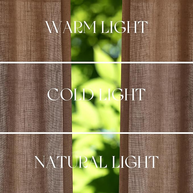 Jowels Caramel Brown Linen Curtains 84 Inch Long 2 Panels for Living Room | Light Filtering Semi Sheer Curtain, Back Tab Pocket Pleated Look, Boho Farmhouse Textured Privacy Drapes for Bedroom Window