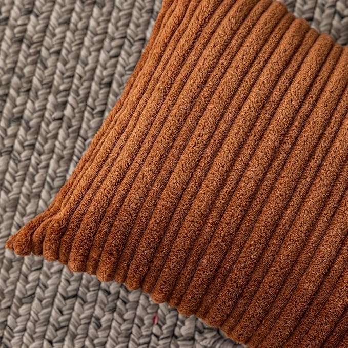Kevin Textile Striped Corduroy 26”x26” Pillow Covers 2 Pack, Brown