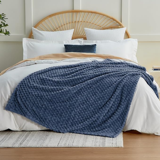 EXQ Home Gentle Soft Fleece Throw Blanket – Cozy Lightweight 3D Imitation Turtle Shell Jacquard Blanket for Couch Bed – All-Season Warm Fuzzy Flannel Blanket for Women Mom Her Gifts(50"x60",Navy Blue)