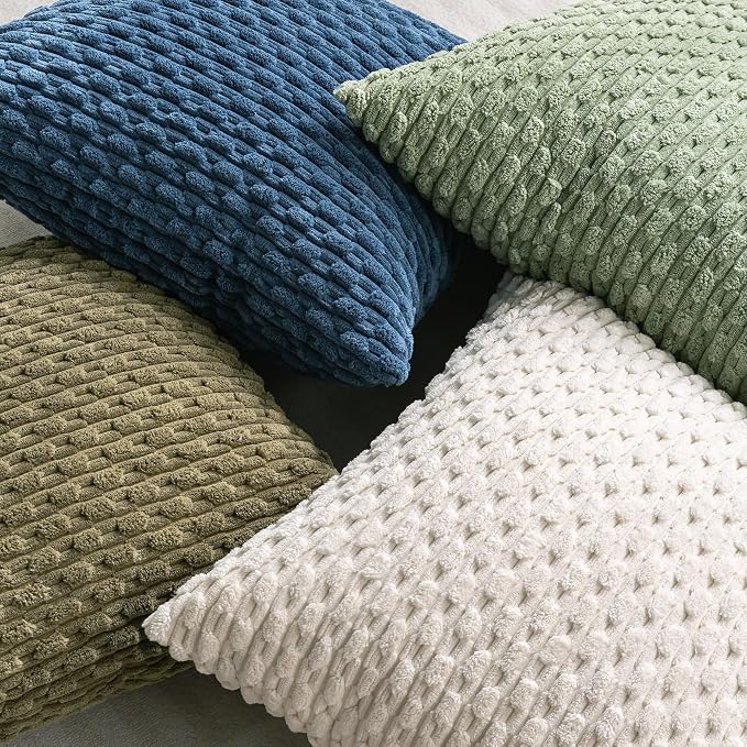 Set of 4 Sage Green Decorative Throw Pillow Covers 22x22 Inch Corduroy Pillow Covers for Bed Couch Sofa Living Room Soft Square Cushion Cases