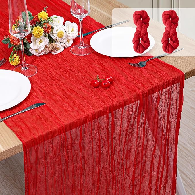 2 Pack Cheesecloth Table Runner 10Ft Christmas Gauze Boho Table Runners for Wedding Decor Bridal Shower Decorations Baby Shower Party(35" x 120")