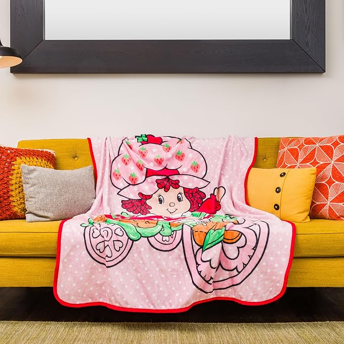 Silver Buffalo Strawberry Shortcake on Bike, Fleece Throw Blanket, 45x60in | Polka Dot, Soft and Cozy, 180 GSM